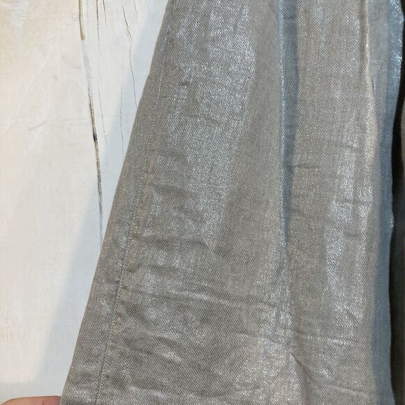 Rachel Zoe Shimmer Wide Leg Linen Flax Pants High Rise Womens Size S Gray Silver - Picture 7 of 7